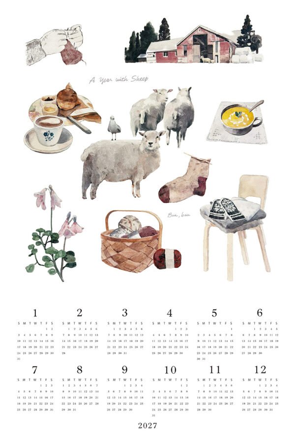 2027 LINEN CALENDAR WITH SHEEP