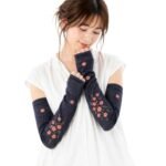 日本製 冷感絲綢花卉防曬手袖 - 深藍|灰色