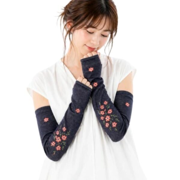 日本製 冷感絲綢花卉防曬手袖 - 深藍|灰色