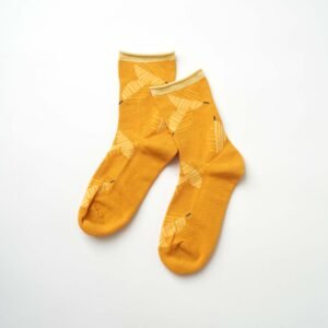 日本製造 橙色葉子圖案中筒襪