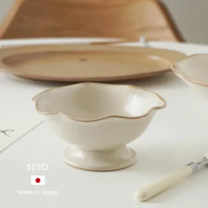 日本製 瀨戶燒荷葉邊高腳小鉢 12cm