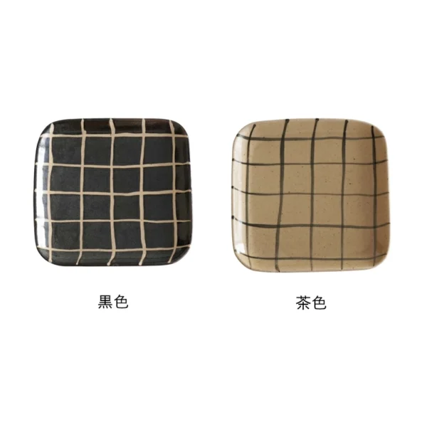 日本製 美濃燒格紋方形餐碟 17cm - 啡色
