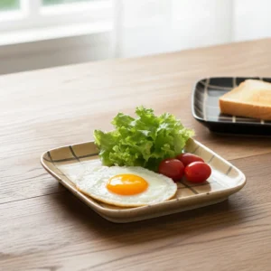 日本製 美濃燒格紋方形餐碟 17cm - 黑色