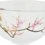 日本製 藍花 江戶硝子手繪花卉抹茶碗|梅