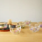 藍花 江戶硝子手繪花卉抹茶碗|富士櫻・梅・櫻・藤・鐵線蓮・紫陽花|日本製