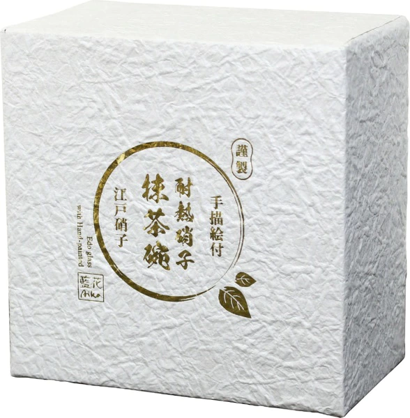 藍花 江戶硝子手繪花卉抹茶碗|packaging box