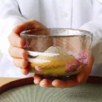 日本製 藍花 江戶硝子手繪花卉抹茶碗|富士櫻