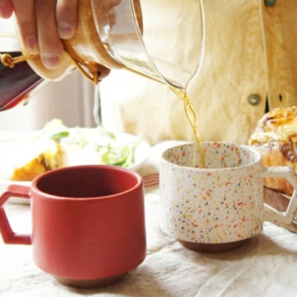CHIPS Mug 陶瓷杯 280ml – 白橙色潑墨 + 紅色 雙杯套裝