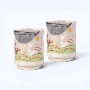 日本製 九谷燒 躍兔圖湯呑|茶杯 (一對裝)