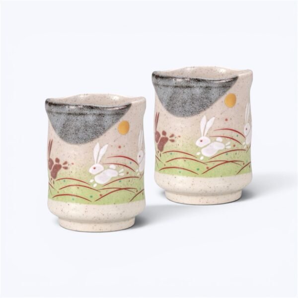 日本製 九谷燒 躍兔圖湯呑｜茶杯 (一對裝)