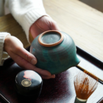 日本製 益子燒 復古土耳其藍片口抹茶碗