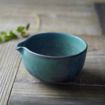 日本製 益子燒 復古土耳其藍片口抹茶碗