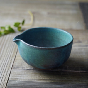 日本製 益子燒 復古土耳其藍片口抹茶碗