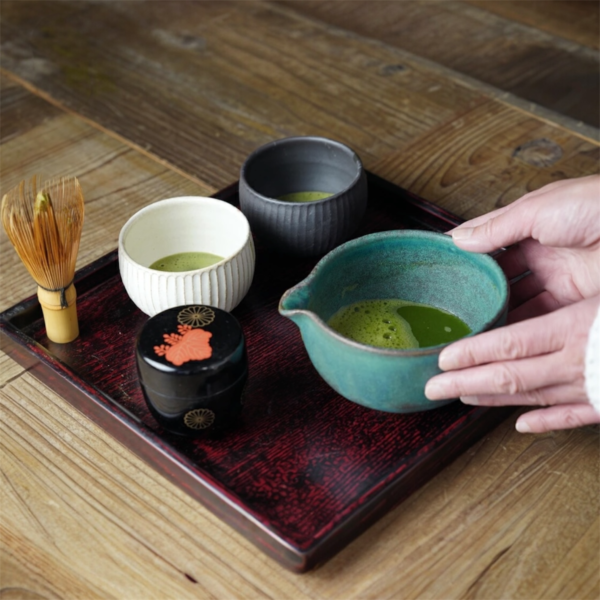 日本製 益子燒 復古土耳其藍片口抹茶碗