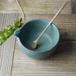 日本製 益子燒 復古土耳其藍片口抹茶碗