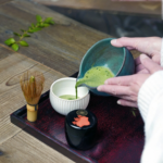 日本製 益子燒 復古土耳其藍片口抹茶碗