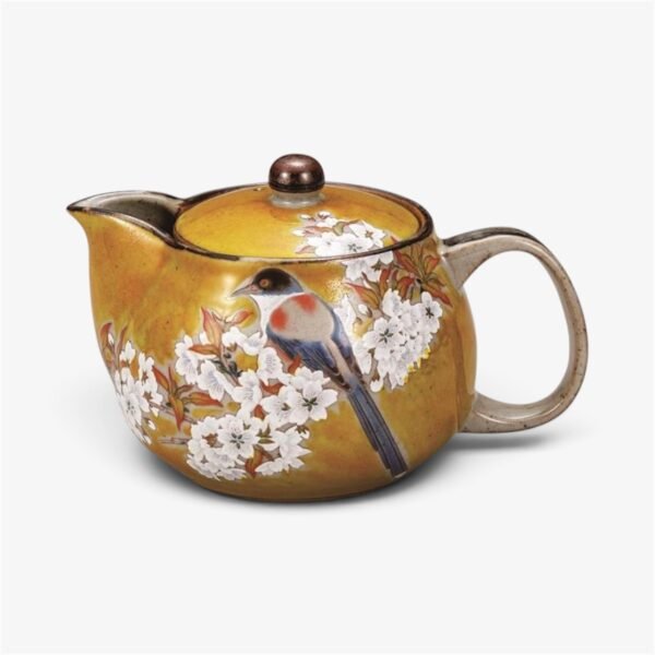 日本九谷燒 山櫻飛鳥紋茶壺（附茶隔網）