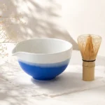 日本美濃燒 片口凛彩 碧波 抹茶碗 + 茶筅套裝