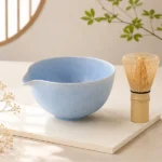 日本美濃燒 片口凛彩 空青 抹茶碗 + 茶筅套裝