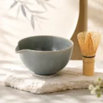 日本美濃燒 片口凛彩 霞銀 抹茶碗 + 茶筅套裝