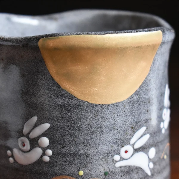 日本製 九谷燒 手繪兔子大湯呑｜茶杯 (一對裝)