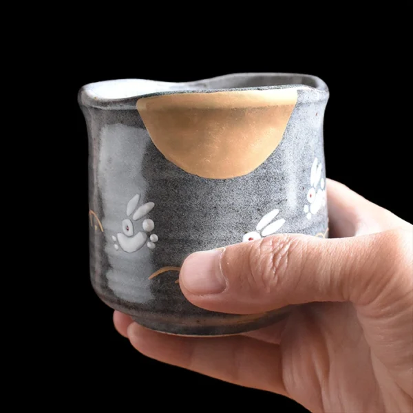 日本製 九谷燒 手繪兔子大湯呑｜茶杯 (一對裝)