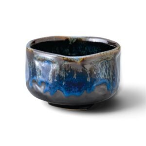 日本製 美濃燒窯變黑藍金流抹茶碗