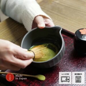 日本製 益子燒 職人手作片口抹茶碗 - 古銅霧黑