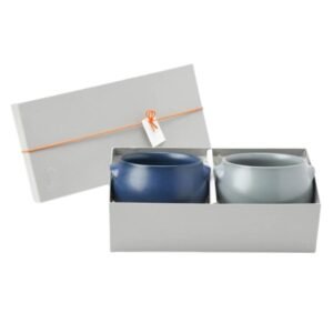 日本製 GRILLER 耐熱雙耳陶碗禮盒套裝（灰色與藍色，兩件裝）