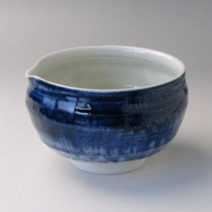 日本製 美濃燒 藍流片口抹茶碗