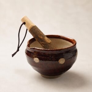 日本製 美濃燒 琥珀飴釉水玉研缽與磨杵套裝
