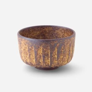 日本製 京燒 黃茶釉削刻紋抹茶碗 | 11.5cm / 420ml