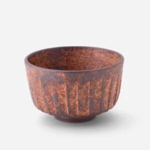 日本製 京燒 赤茶釉削刻紋抹茶碗 | 11.5cm / 420ml
