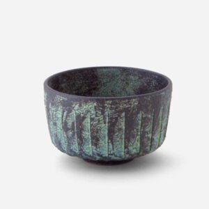 日本製 京燒 綠釉削刻紋抹茶碗 | 11.5cm / 420ml