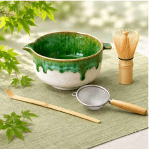 日本製 美濃燒 翠滴片口抹茶碗茶道 4 件套裝